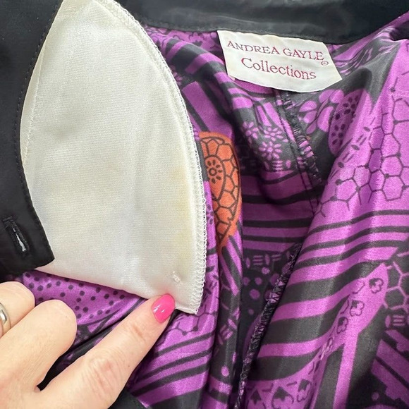 Andrea Gayle VINTAGE 80s Abstract Purple Black Midi Pleated Skirt Blouse Size 14 - Picture 16 of 16